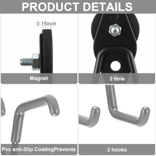 10 Pcs Large Magnetic Hooks Heavy Duty Garage Magnet Hooks Strong Storage Utility Magnetic Hangers with Anti Slip Rubber Coating for Indoor and Outdoor Hanging (10 Count)