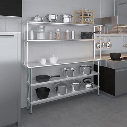 Stainless Steel Work Table with 2 Shelves & Overshelf