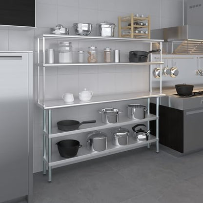 Stainless Steel Work Table with 2 Shelves & Overshelf