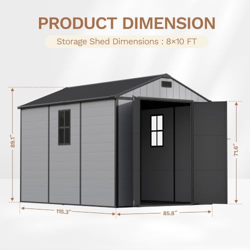 8 x 10 FT Resin Outdoor Storage Shed with Floor