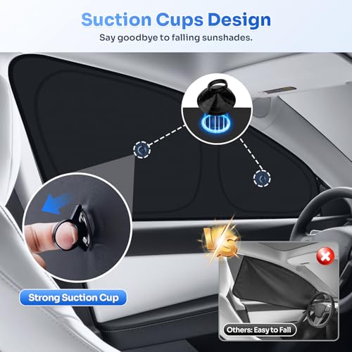 Upgraded Window Shades for Tesla Model Y Juniper 2025 2026 Accessories with Suction Cups Windshield Sun Shade Side Rear Window Covers Sunshade Sun Shield Privacy Protection Camping Black 8PCS (8 Count)