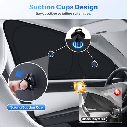 Upgraded Window Shades for Tesla Model Y Juniper 2025 2026 Accessories with Suction Cups Windshield Sun Shade Side Rear Window Covers Sunshade Sun Shield Privacy Protection Camping Black 8PCS (8 Count)