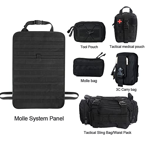 Universal Tactical Seat Back Organizer Vehicle Molle Panel Organizer Storage Bag with 5 Detachable Molle Pouch for All Vehicel Such as Jeep