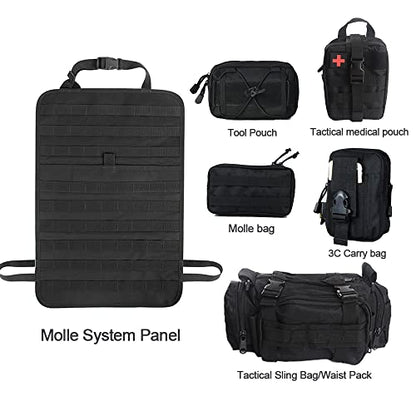 Universal Tactical Seat Back Organizer Vehicle Molle Panel Organizer Storage Bag with 5 Detachable Molle Pouch for All Vehicel Such as Jeep