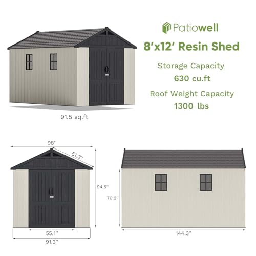 8x12 FT Resin Outdoor Storage Shed with Floor