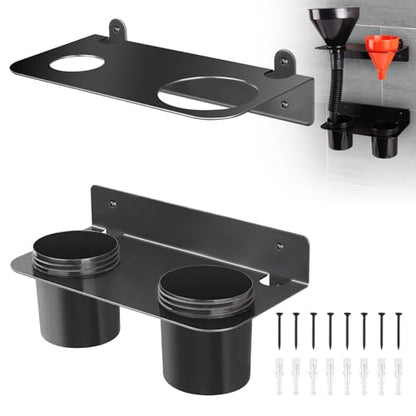 Oil Dual Funnel Holder Wall Mount Rack with 2 Drip Cups