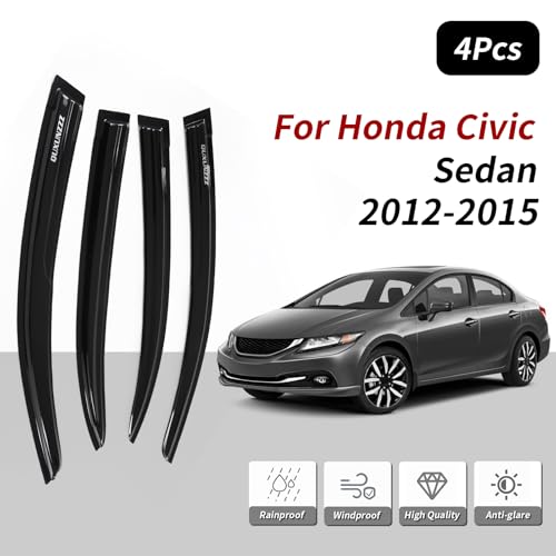 Outside Mount Window Visors Rain Guards for Honda Civic 4Dr Sedan 2012 (4 Count)