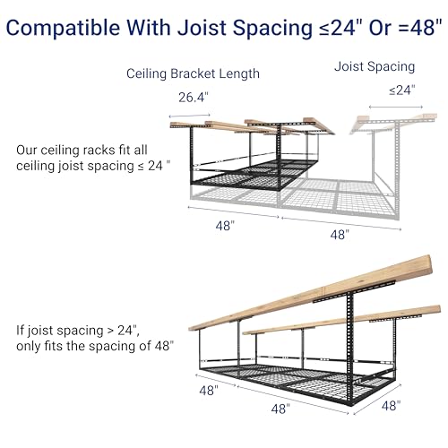 4x8 Overhead Garage Storage Rack with Safety Rails