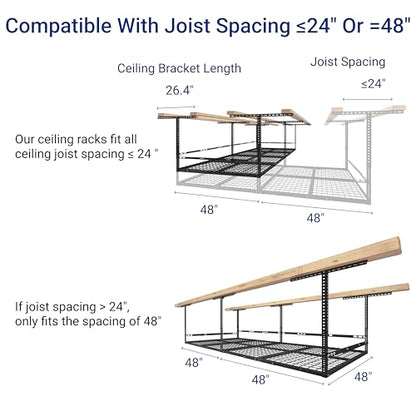 4x8 Overhead Garage Storage Rack with Safety Rails