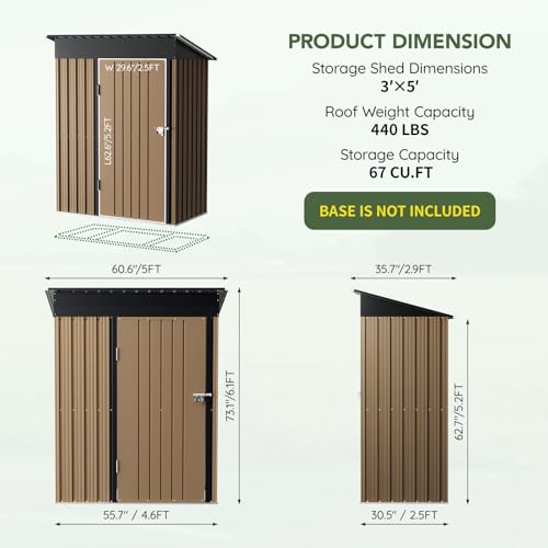 3 x 5 FT Metal Storage Shed for Backyard