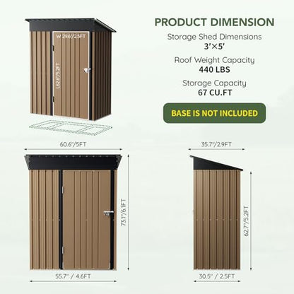 3 x 5 FT Metal Storage Shed for Backyard