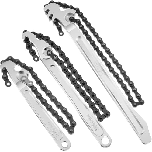 3 Pcs Large Reversible Chain Oil Filter Wrench with 12 16 9 Inch Chain Wrench Adjustable Heavy Duty Carbon Steel Sturdy Pipe Fitting Tool Spanner for Ratcheting Universal (3 Count)