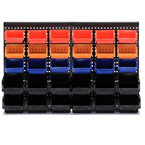 Wall Mounted Storage Bins Parts Rack 4 Colors Bin Organizer Garage Plastic Shop Tool (4 Count)
