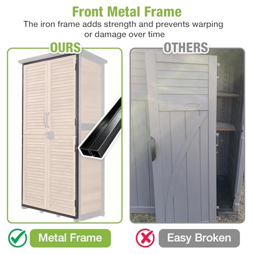 Outdoor Storage Cabinet Upgraded with Metal Frame Durable Storage Shed with Floor and Adjustable Shevels Waterproof Garden Tool Shed