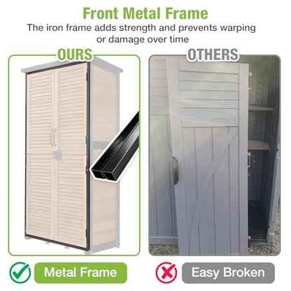 Outdoor Storage Cabinet Upgraded with Metal Frame Durable Storage Shed with Floor and Adjustable Shevels Waterproof Garden Tool Shed