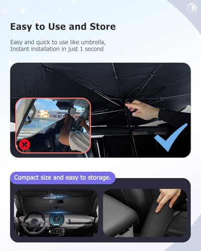 2025 Upgrade Car Windshield Sun Shade Windshield Sunshade Umbrella [Star Fabric] Protect Car from Sun Rays&Heat Damage Keeps Vehicle Cool