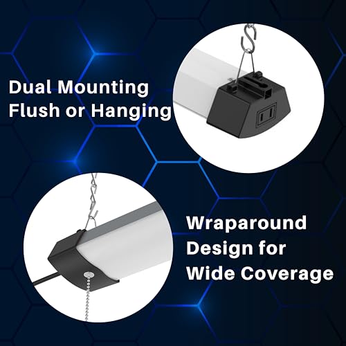 4FT 40W Wraparound LED Shop Light Fixture with Pull Chain Daylight White 5000K for Garage Workshop Basement