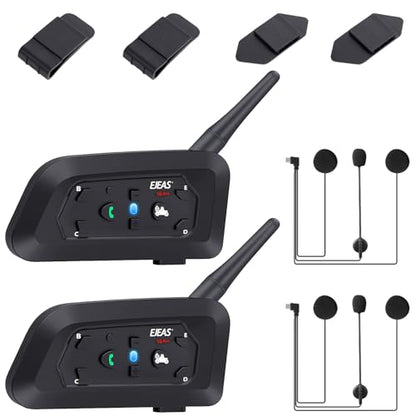 V6 Pro Motorcycle Helmet Bluetooth Intercom Headset 1200M 2 People Full Duplex Wireless Motorbike Interphone Connect Up to 6 Riders for Motorcycling Skiing and Climbing (2 Count)