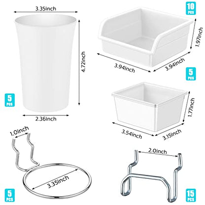 20 Pcs Pegboard Bins and Cups with Hooks and Loops Peg Assortment Organizer Accessories Various Tool Organizer Pegboard Baskets Set for Garage Workshop Workbench Office