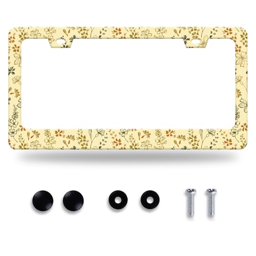 Yellow Wild Flowers License Plate Frame Stainless Steel Accessory12.3x6.3In