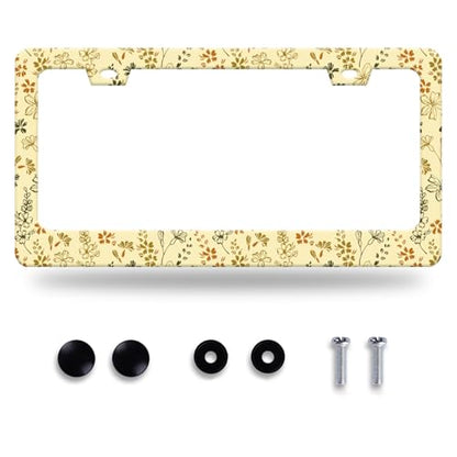 Yellow Wild Flowers License Plate Frame Stainless Steel Accessory12.3x6.3In
