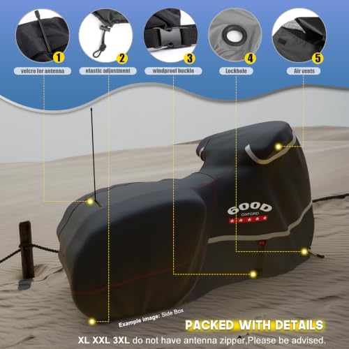 Motorcycle Cover 600D Heavy Duty All Season Universal Weather Waterproof Sun Outdoor Protection Durable Night Reflective& 96" XXL Vehicle Cover