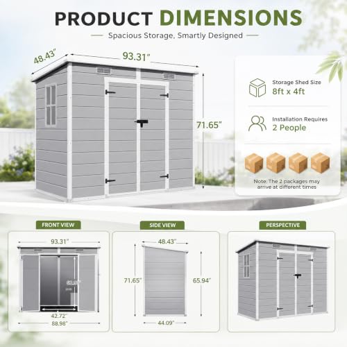8x4 FT Resin Storage Shed with Floor Window and Vents