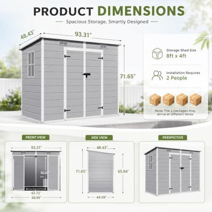 8x4 FT Resin Storage Shed with Floor Window and Vents