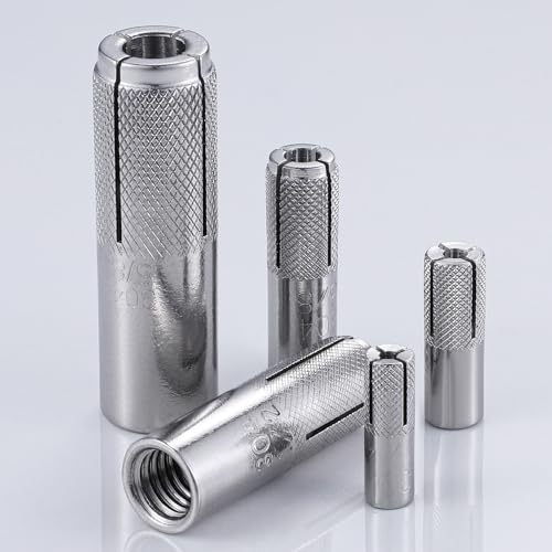 100 pcs) 5/16"-18 Premium Stainless Steel Drop in Anchors Assortment, Knurled Drop-in-Anchor for Solid Concrete, Internal Forced Expansion Screw Bolts (100 Count)