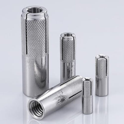 20 pcs) 1/2"-13 Premium Stainless Steel Drop in Anchors Assortment, Knurled Drop-in-Anchor for Solid Concrete, Internal Forced Expansion Screw Bolts (20 Count)