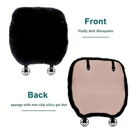 Black Genuine Sheepskin Car Seat Cover for Fuzzy Fur Wool Cushion