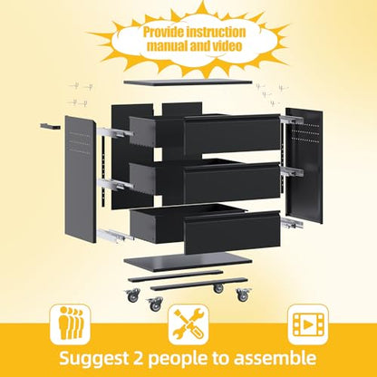 35.5" Rolling Tool Cabinet with 3 Drawers and Side Pegboards