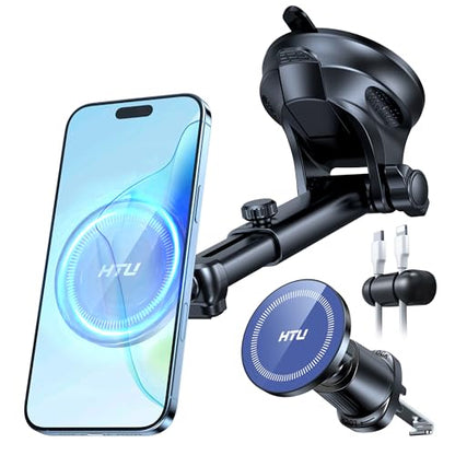Military Grade】HTU for MagSafe Car Mount【Upgraded Strongest Suction】Magnetic Phone Holder Cell Stand for Dashboard Windshield Vent
