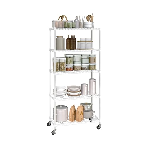 5-Tier NSF-Certified Steel Wire Shelving, 36"W x 14"D x 75.5"H, White