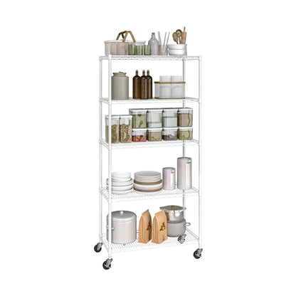 5-Tier NSF-Certified Steel Wire Shelving, 36"W x 14"D x 75.5"H, White