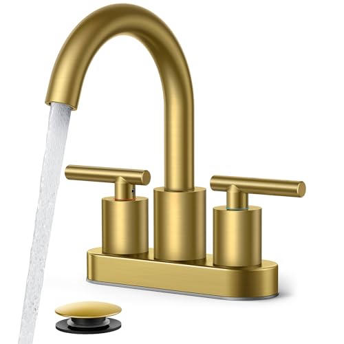 Bathroom Sink Faucet 3 Hole Brushed Gold 4 Inch Centerset