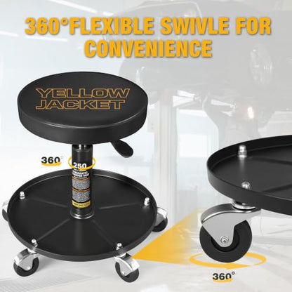 Pneumatic Rolling Mechanic Stool with Wheels 250lb Capacity Adjustable Height Garage Shop Seat with Tool Tray for Auto Repair Workshop