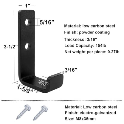 4 Pack 1-5/8" Heavy Duty Steel J Hook, Wall Mount Garage Hanging Bracket (4 Count)