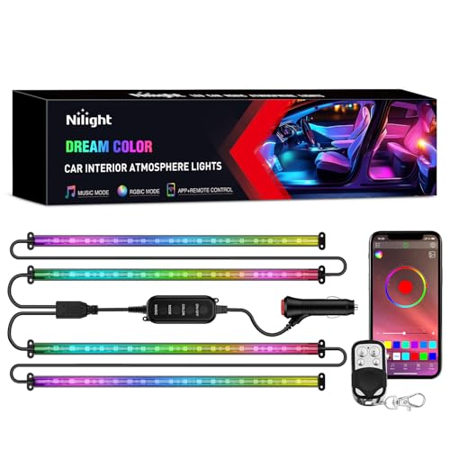 4PCS Interior Car Strip Lights Cigarette Lighter Dream Color RGB