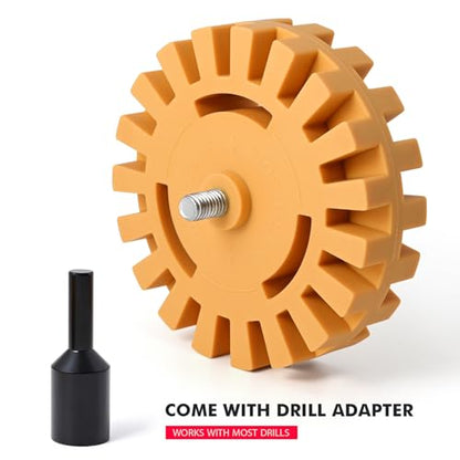 2 Pack Decal Remover Eraser Wheel with Adapter 4 inch Rubber Eraser Wheel for Drill Removes Car Decal Vinyl Tape Graphics Pinstripe Sticker Adhesive Remover