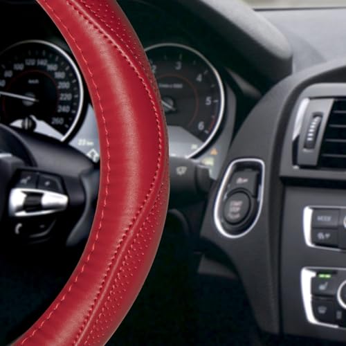 Top Grade Red Genuine Leather Steering Wheel Cover Women