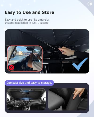 2025 Upgrade Car Windshield Sun Shade Windshield Sunshade Umbrella [Star Fabric] Protect Car from Sun Rays&Heat Damage Keeps Vehicle Cool