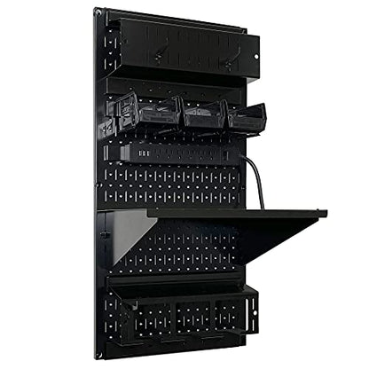 Power Tool Storage Organizer Kit Cordless Drill Holder Charging Station Rack 16” x 32” Metal Pegboard Organization System