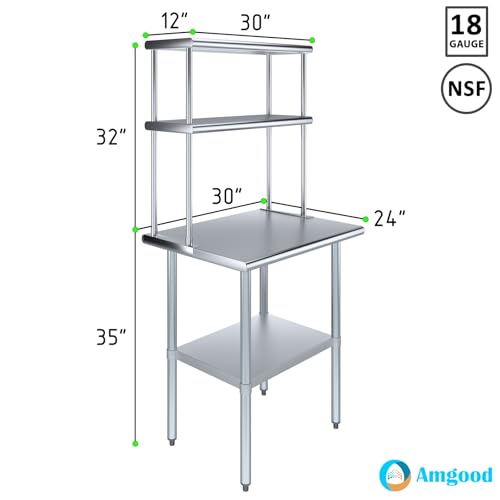 Stainless Steel Work Table Double Tier Overshelf