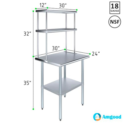 Stainless Steel Work Table Double Tier Overshelf