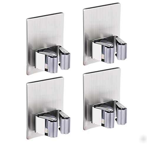 4 Pack Stainless Steel Mop Broom Holder Organizer (4 Count)