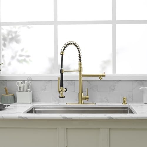 Commercial Kitchen Sink Faucet with Pull Down Sprayer Brushed Gold