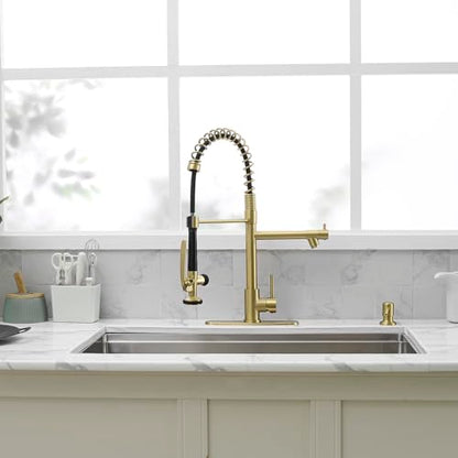 Commercial Kitchen Sink Faucet with Pull Down Sprayer Brushed Gold