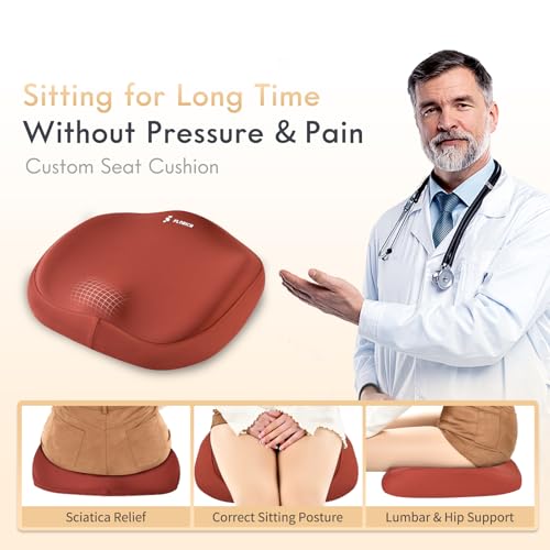 Memory Foam Car Seat Cushion and Integrated Neck Pillow Lumbar Support Ergonomic Seat Cushion Breathable Back Support Headrest for Truck Driver Long Driving Sciatica Tailbone Pain Relief
