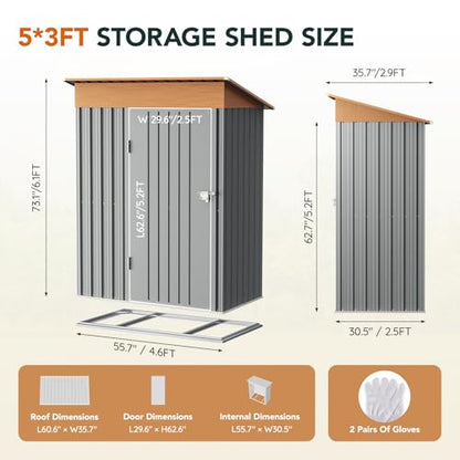 5x3FT Outdoor Storage Shed with Floor Frame